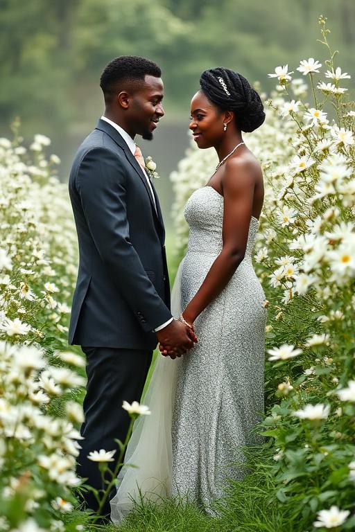 Fatou et Moussa, mariés — modèle Fleurie Aquarelle
