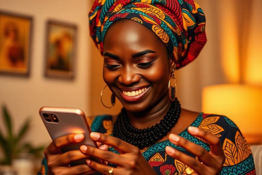 Invitée qui lit son invitation de mariage sur son téléphone